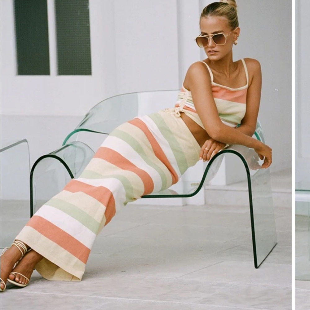 Sabo Skirt Pastel Stripe Midi Skirt in Coral, Mint, Cream & White
